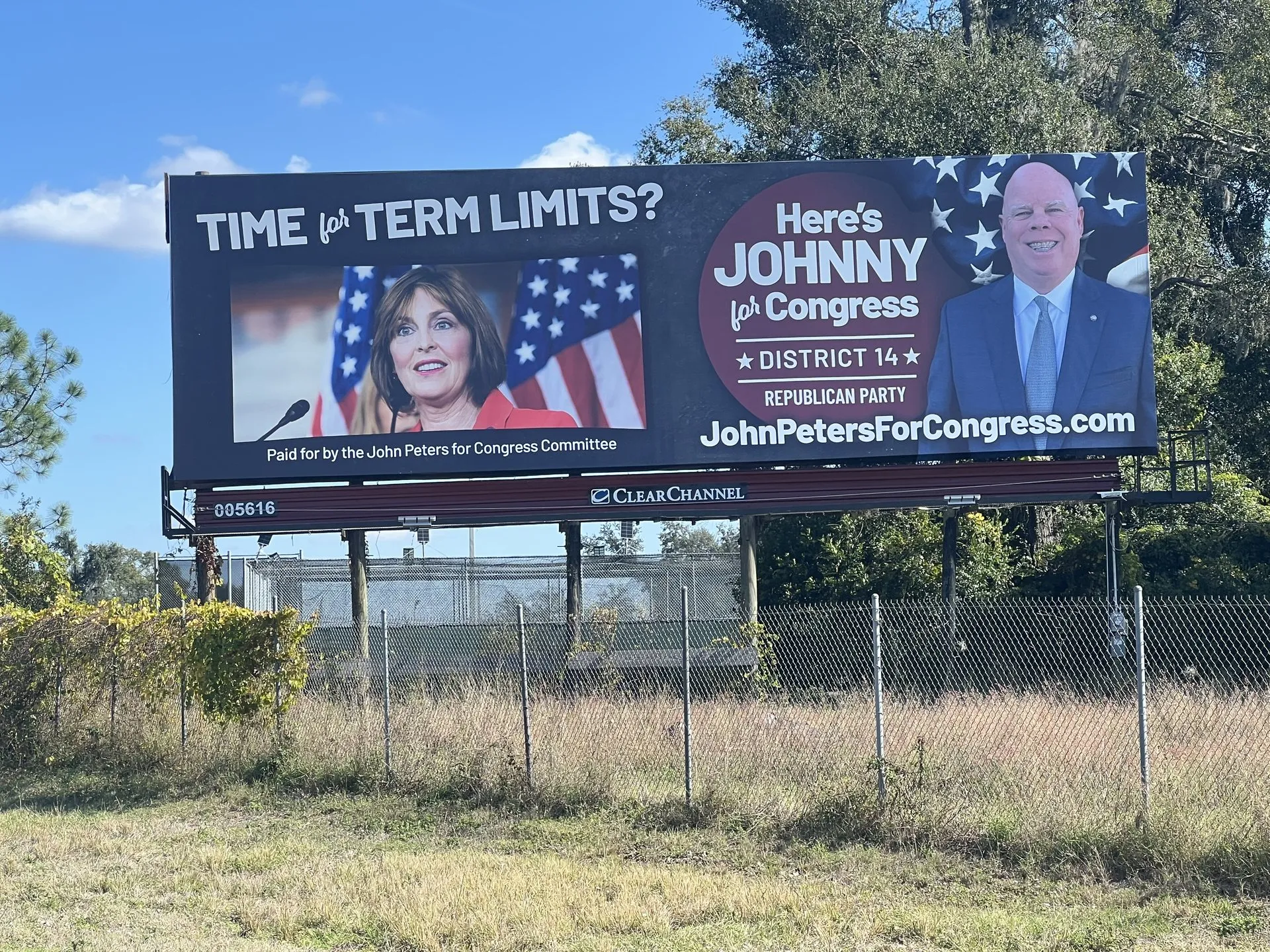 John Peters for Congress billboard along Interstate 4 in District 14